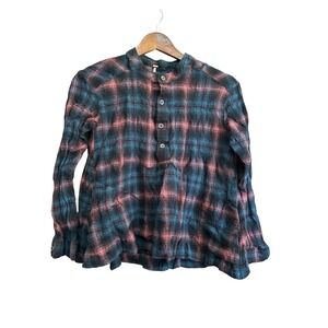 Free‎ People Women's XS Plaid Wool Blend Button Front Top Blouse
